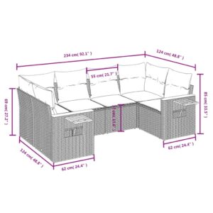 vidaXL Soffgrupp för trädgården med dynor 6 delar beige konstrotting - Bild 3