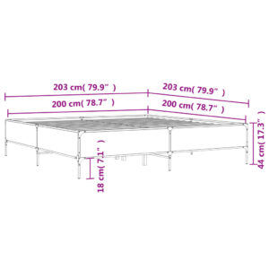 vidaXL Sängram grå sonoma 200x200 cm konstruerat trä och metall - Bild 9