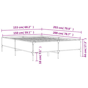 vidaXL Sängram rökfärgad ek 150x200 cm konstruerad trä och metall - Bild 9