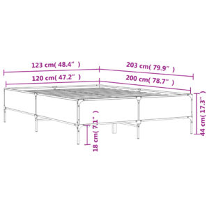 vidaXL Sängram rökfärgad ek 120x200 cm konstruerat trä och metall - Bild 9