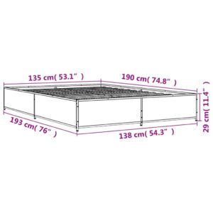 vidaXL Sängram rökfärgad ek 135x190 cm konstruerat trä och metall - Bild 9