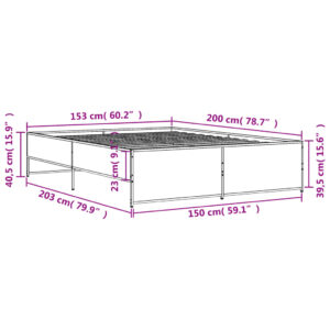 vidaXL Sängram rökfärgad ek 150x200 cm konstruerad trä och metall - Bild 9