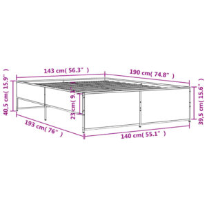 vidaXL Sängram brun ek 140x190 cm konstruerat trä och metall - Bild 9