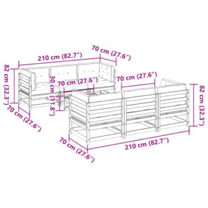 vidaXL Soffgrupp för trädgården med dynor 7 delar impregnerad furu - Bild 12