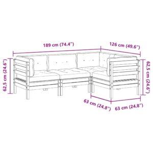 vidaXL Soffgrupp för trädgården med dynor 4 delar vaxbrun massiv furu - Bild 10