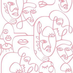 Noordwand Tapet Friends & Coffee Line Art Faces vit och rosa - Bild 2