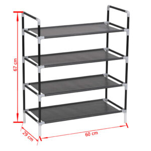 vidaXL Skohylla med 4 hyllor metall och non-woven tyg svart - Bild 6