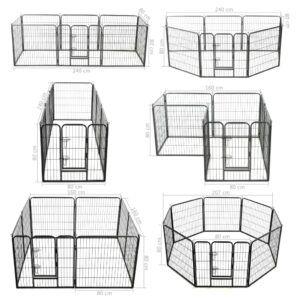 vidaXL Hundhage 8 paneler stål 80x80 cm svart - Bild 9