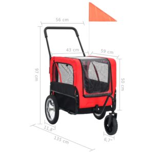 vidaXL Cykelvagn för husdjur och joggingvagn 2-i-1 röd och svart - Bild 10