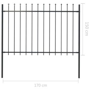 vidaXL Trädgårdsstaket med spjuttopp stål 1,7x1,5 m svart - Bild 5