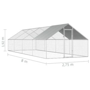 vidaXL Hönsbur för utomhusbruk 2,75x8x1,92 m galvaniserat stål - Bild 6