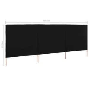 vidaXL Vindskydd 3 paneler tyg 400x80 cm svart - Bild 6