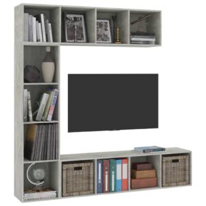 vidaXL Bokhylla/TV-bänk 3 delar set betonggrå 180x30x180 cm - Bild 3