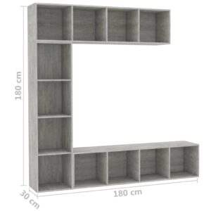 vidaXL Bokhylla/TV-bänk 3 delar set betonggrå 180x30x180 cm - Bild 6