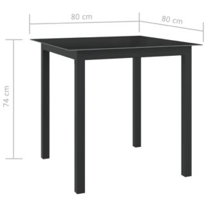 vidaXL Trädgårdsbord svart 80x80x74 cm aluminium och glas - Bild 5