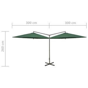 vidaXL Dubbelt parasoll med stålstång grön 600 cm - Bild 8