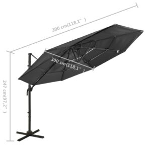 vidaXL Trädgårdsparasoll med ventilation och stång antracit 3x3 m - Bild 8