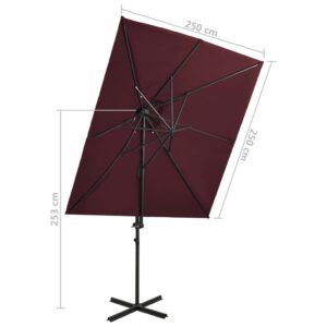 vidaXL Frihängande parasoll med ventilation vinröd 250x250 cm - Bild 8