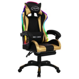 vidaXL Gamingstol med RGB LED-lampor guld och svart konstläder - Bild 2