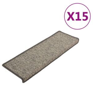 vidaXL Trappstegsmattor självhäftande sisal 15 st 65x21x4 cm grå beige - Bild 2