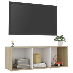 vidaXL TV-bänk vit och sonoma-ek 107x35x37 cm konstruerat trä - Bild 3