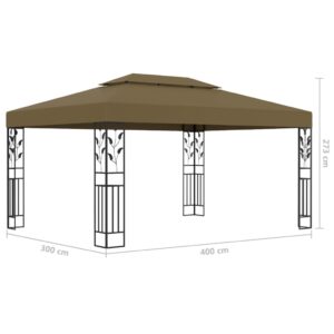 vidaXL Paviljong dubbla tak och ljusslinga LED 3x4 m taupe - Bild 10