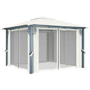 vidaXL Paviljong med gardin & ljusslinga LED 3x3 m gräddvit aluminium - Bild 4