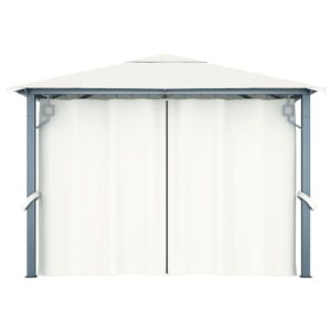 vidaXL Paviljong med gardin & ljusslinga LED 3x3 m gräddvit aluminium - Bild 6