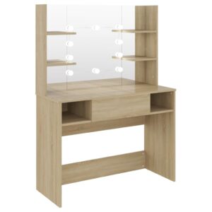 vidaXL Sminkbord med LED-belysning 100x40x135 cm MDF ek - Bild 5