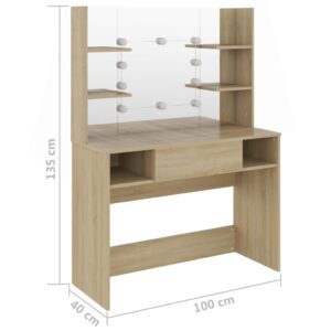 vidaXL Sminkbord med LED-belysning 100x40x135 cm MDF ek - Bild 6