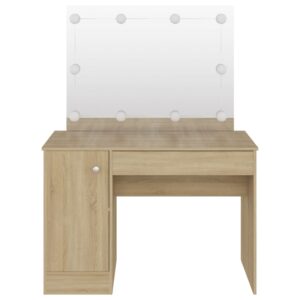 vidaXL Sminkbord med LED-belysning 110x55x145 cm MDF ek - Bild 3