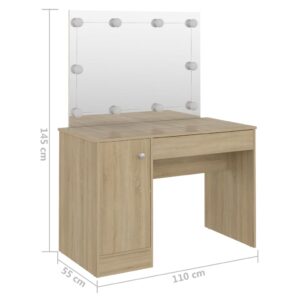 vidaXL Sminkbord med LED-belysning 110x55x145 cm MDF ek - Bild 6