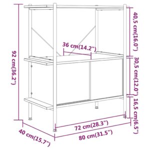 vidaXL Hyllenhet 3 nivåer med skåp 80x40x92 cm stål konstruerat trä - Bild 6