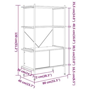 vidaXL Hyllenhet 4 nivåer med skåp 80x40x130 cm stål konstruerat trä - Bild 6