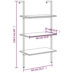 vidaXL Hylla 3 hyllplan ljusbrun och svart 64x35x120,5 cm - Bild 8