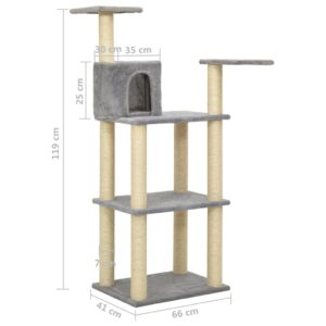 vidaXL Klösträd med sisalpelare ljusgrå 118,5 cm - Bild 8