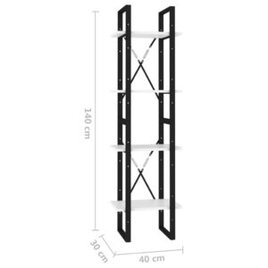 vidaXL Bokhylla 4 hyllplan vit 40x30x140 cm konstruerat trä - Bild 7