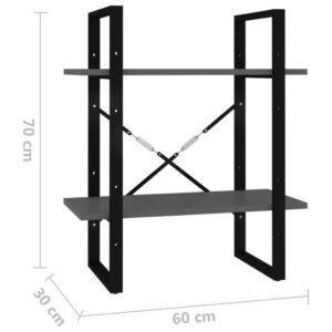 vidaXL Bokhylla 2 hyllplan grå 60x30x70 cm konstruerat trä - Bild 7