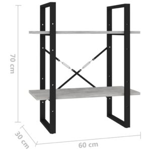 vidaXL Bokhylla 2 hyllor betonggrå 60x30x70 cm konstruerat trä - Bild 7