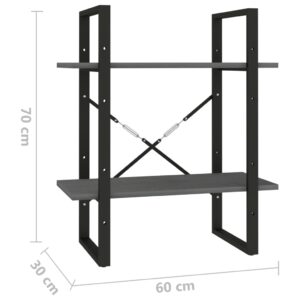 vidaXL Bokhylla 2 hyllplan grå 60x30x70 cm massiv furu - Bild 8