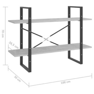 vidaXL Bokhylla 2 hyllor betonggrå 100x30x70 cm konstruerat trä - Bild 7