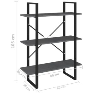 vidaXL Bokhylla 3 hyllplan grå 80x30x105 cm massiv furu - Bild 8