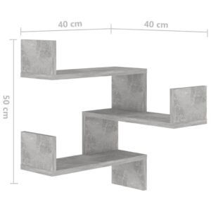 vidaXL Vägghylla hörn betonggrå 40x40x50 cm konstruerat trä - Bild 8