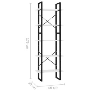 vidaXL Bokhylla med 5 hyllplan vit 60x30x175 cm konstruerat trä - Bild 6