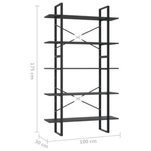 vidaXL Bokhylla 5 hyllplan grå 100x30x175 cm konstruerat trä - Bild 6