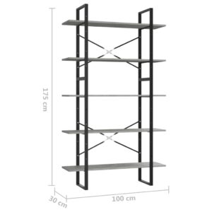 vidaXL Bokhylla 5 hyllplan betonggrå 100x30x175 cm spånskiva - Bild 6