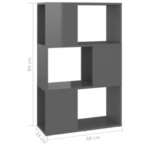 vidaXL Bokhylla/Rumsavdelare grå högglans 60x24x94 cm konstruerat trä - Bild 7