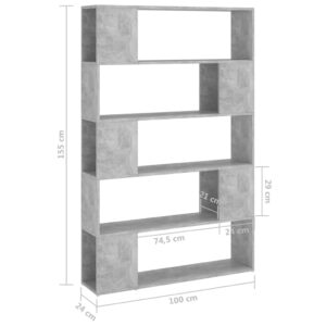 vidaXL Bokhylla/Rumsavdelare betonggrå 100x24x155 cm konstruerat trä - Bild 7