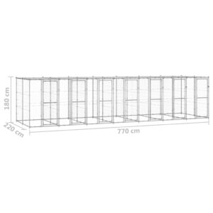 vidaXL Hundgård för utomhusbruk galvaniserat stål med tak 16,94 m² - Bild 6