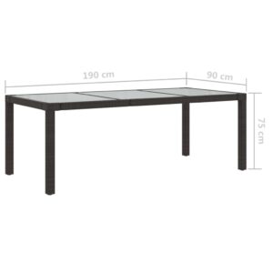 vidaXL Utebord 190x90x75 cm härdat glas och konstrotting brun - Bild 6